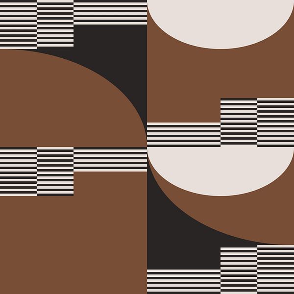 Retro Kreise, Streifen in Braun, Weiß, Schwarz. Moderne abstrakte geometrische Kunst Nr. 8 von Dina Dankers