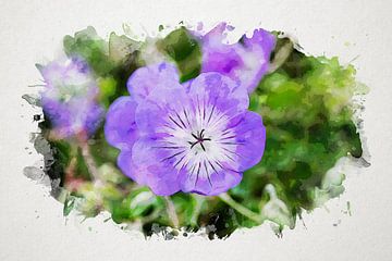 Paarse geranium aquarel van Jan Bouw