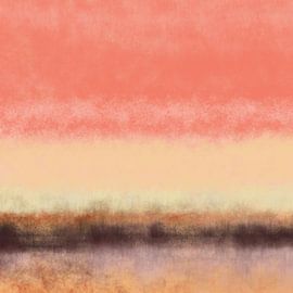 Bunte abstrakte minimalistische Landschaft in gelb, terra, rosa von Dina Dankers