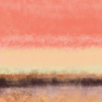 Bunte abstrakte minimalistische Landschaft in gelb, terra, rosa von Dina Dankers