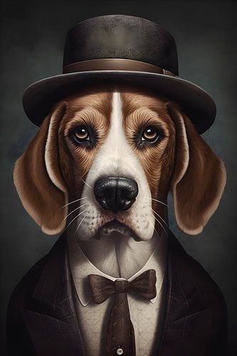 Een beagle met hoed, dieren poster