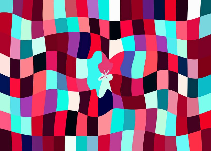 Cuby Club Pinks (Modern Vlakkenpatroon in rood en turquoise)) van Caroline Lichthart