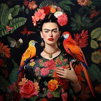 Tropical Kahlo mit Papageien
