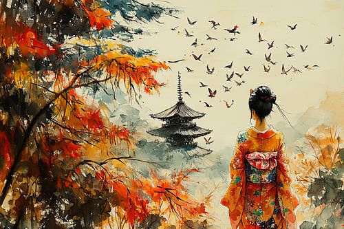 art japonais pittoresque geisha