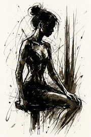 Seated Nude in an Expressive Ink Style by Retinas images
