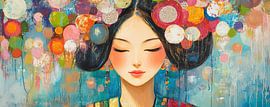 Blumenkranz | Gelassene Frau mit Farben von Blickfänger Gemälde