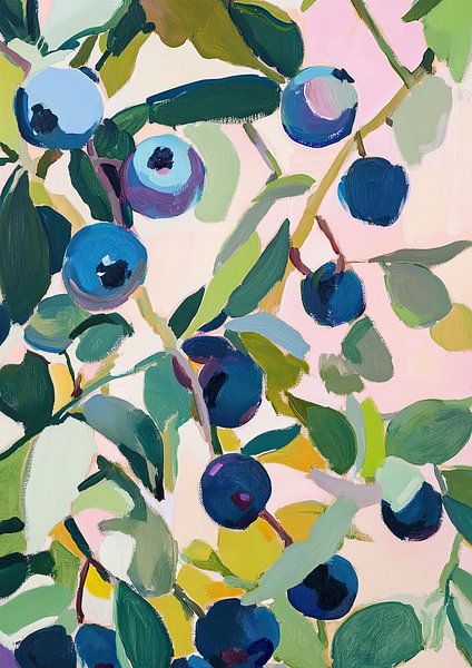 blueberries fruit painting botany fauvism by Niklas Maximilian