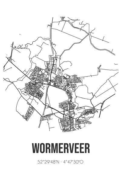 Wormerveer (Noord-Holland) | Map | Black and White by MyCityPoster