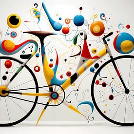 Kleurrijke, levendige Whimsical Ride fiets muurposter abstracte kunst van Gustavo Rois