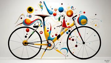 Kleurrijke, levendige Whimsical Ride fiets muurposter abstracte kunst van Gustavo Rois