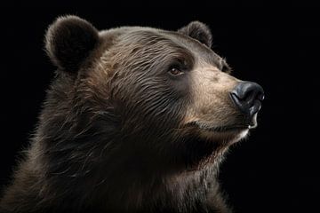 Brown Bear Portrait With Dark Background by Digitale Schilderijen