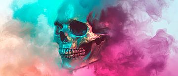 Colourful skull motif in clouds of mist by Poster Art Shop
