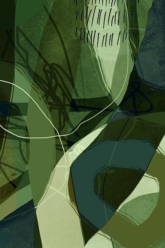 Modern abstract minimalist organic shapes and lines in green, black, beige by Dina Dankers