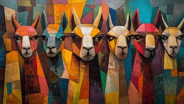 Boze alpaca's abstract kubisme panorama van TheXclusive Art