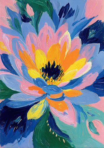 Abstracte bloem: dynamiek in geel en oranje