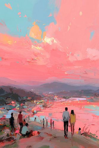 Rencontre estivale sous un ciel rose