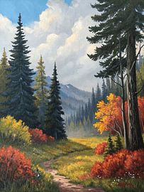 Herbst's Umarmung: Ein grüner Pfad durch einen sich verändernden Wald von Artistic