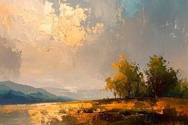 Atmosphärische Hügellandschaft im goldenen Schein der Abendsonne von Studio Pieternel