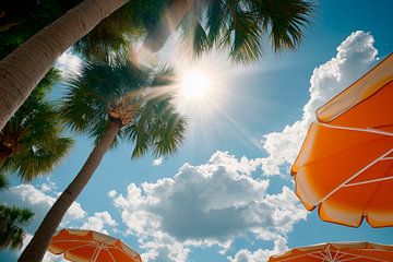 Journée ensoleillée sous les palmiers et les chaises longues sur Poster Art Shop