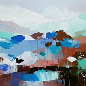 Modern Abstract. Panoramic Landscape in blue and earth tones by STUDIO ARTSY