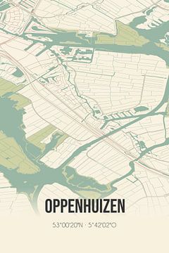 Carte ancienne d'Oppenhuizen (Fryslan) sur Rezona