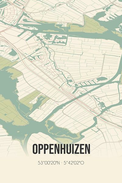 Vintage map of Oppenhuizen (Fryslan) by Prints of Place