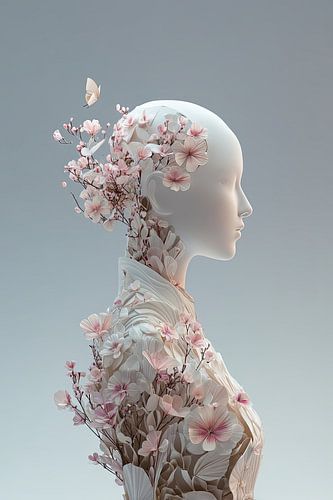 surrealist portrait woman with flowers