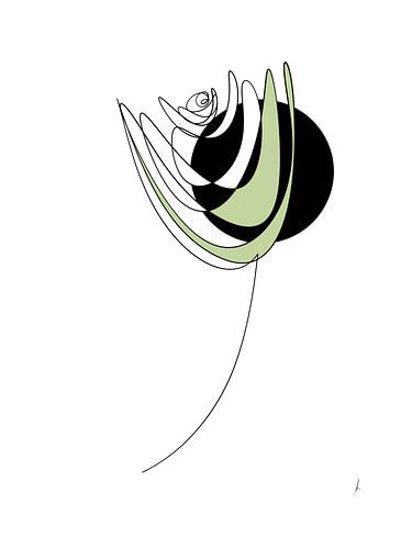 Digitale continue tekening 'Dansende tulp in het maanlicht'