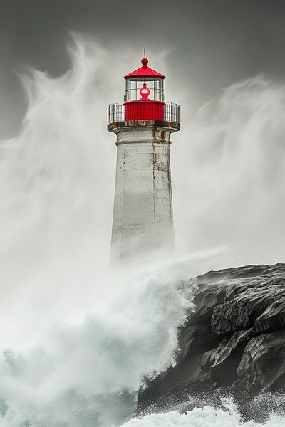 Lighthouse in the storm - Dramatic view by Poster Art Shop
