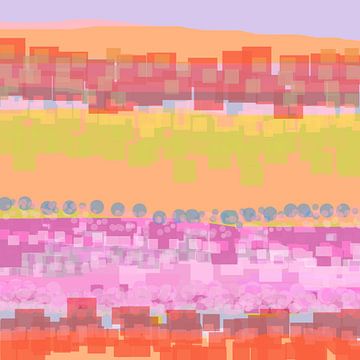 Geometrisch landschap met rechthoeken en cirkels 33 van Claudia Gründler