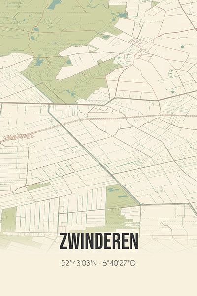 Vintage map of Zwinderen (Drenthe) by Prints of Place