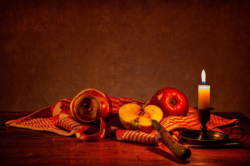 Stilleven: Appels met kaars van Carola Schellekens