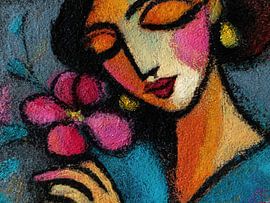 Gemälde einer Frau mit einer Blume von Abstraktes Gemälde