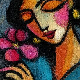 Painting of a woman with a flower by Abstract Painting