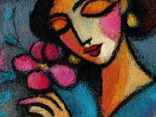 Gemälde einer Frau mit einer Blume von Abstraktes Gemälde