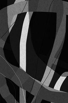 Œuvre d'art rétro moderne abstraite et minimaliste en noir et blanc III sur Dina Dankers