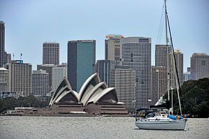 Segelboot vor dem Opernhaus in Sydney