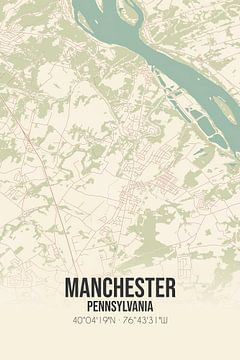 Vintage landkaart van Manchester (Pennsylvania), USA. van Rezona