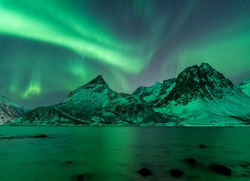 Schöne Nordlichter über den Bergen um Tromsø, Norwegen. von Jos Pannekoek