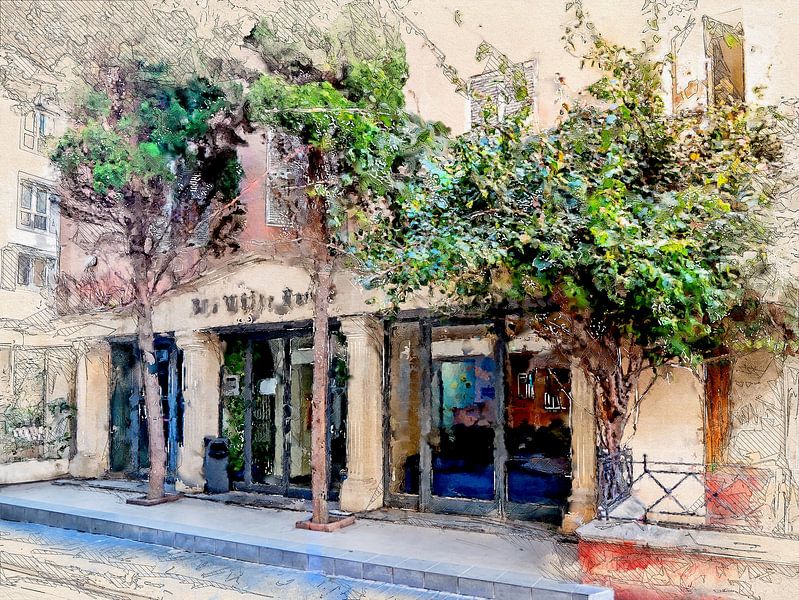 Malta St. Julians Stadt Aquarellmalerei #malta von JBJart Justyna Jaszke