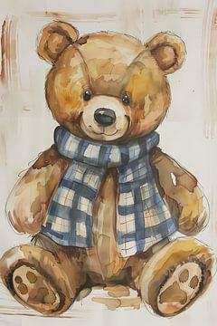 Aquarel  van een teddybeer met sjaal van Imperial Art House