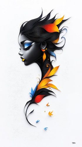 Portraits de femmes en papier, or et multicolore