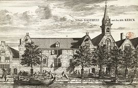 Coenraet Decker, Vue de l'Oude Gasthuis et de son église associée à Delft, 1678 - 1703 sur Atelier Liesjes