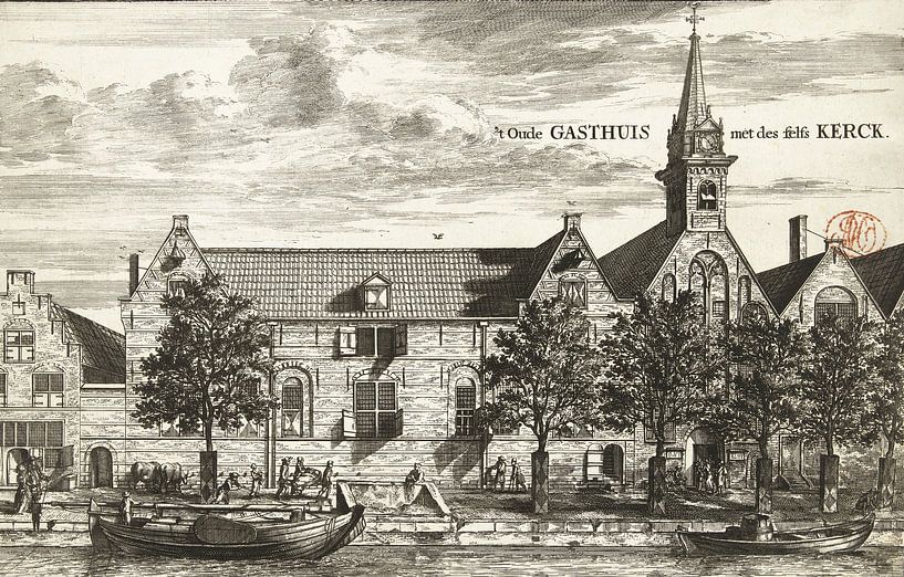 Coenraet Decker, View of the Oude Gasthuis and its associated church in Delft, 1678 - 1703 by Atelier Liesjes