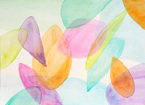 Shapes (aquarelle abstraite représentant diverses formes dans des tons joyeux)