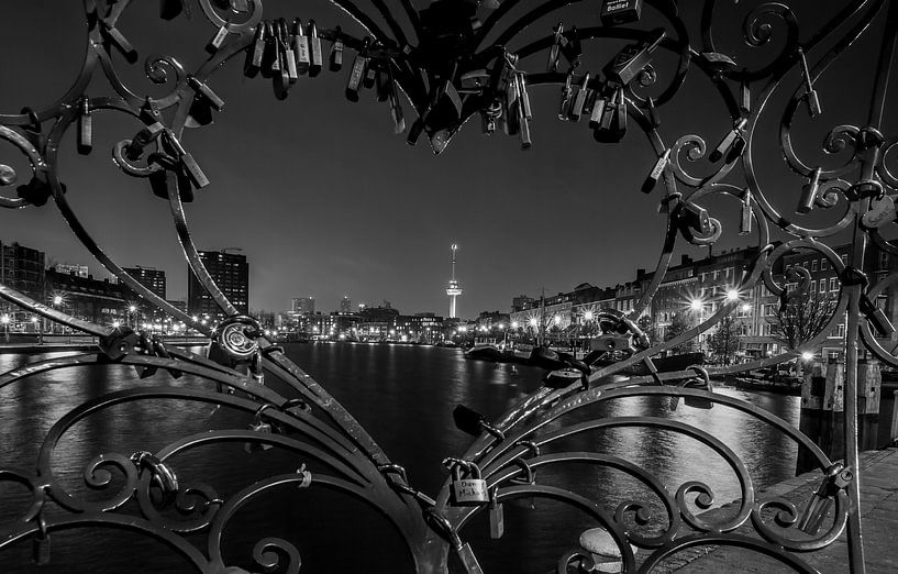 The Euromast by the Lock of Love in Rotterdam Delfshaven by MS Fotografie | Marc van der Stelt