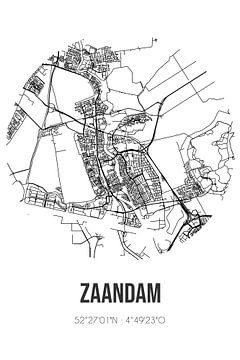 Zaandam (Noord-Holland) | Landkaart | Zwart-wit van MijnStadsPoster