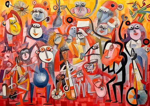 Malerei Bunte Abstrakte | Schwingende Affenbande