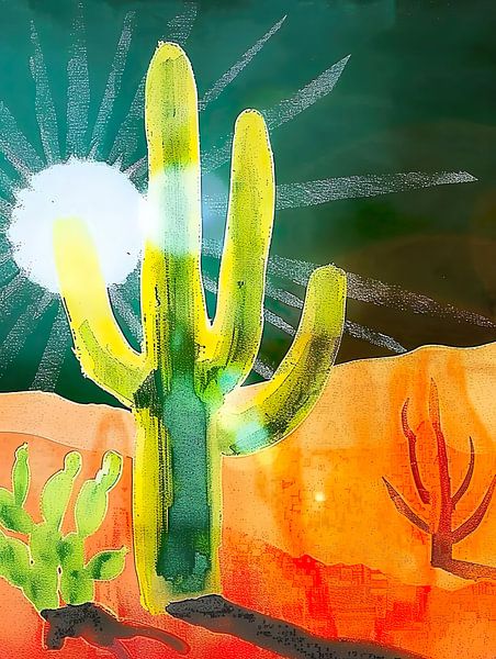 Cactus in Mexicaans landschap van PixelPrestige