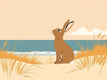 Een konijntje op het strand. van J.a Dijkstra